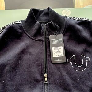True Religion MWT hoodie jet black medium logo trim track jacket large